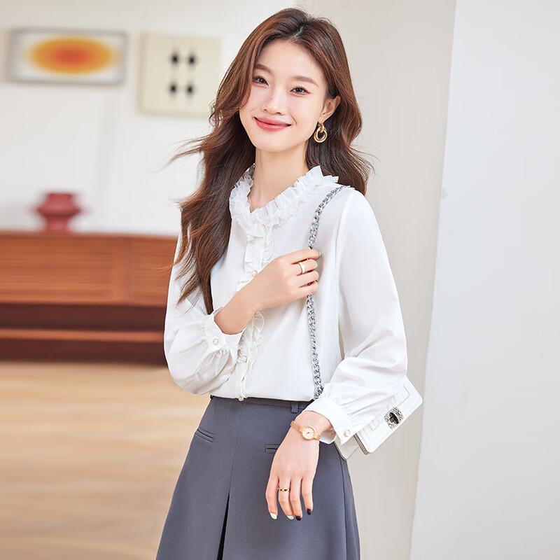 Women's Ruffled Stand Collar Long Sleeve Blouse