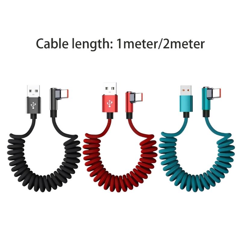 90 Degree Spring Type C Fast Charging Cable 120W 6A Extension Spring Data Cord For Phones Tablets