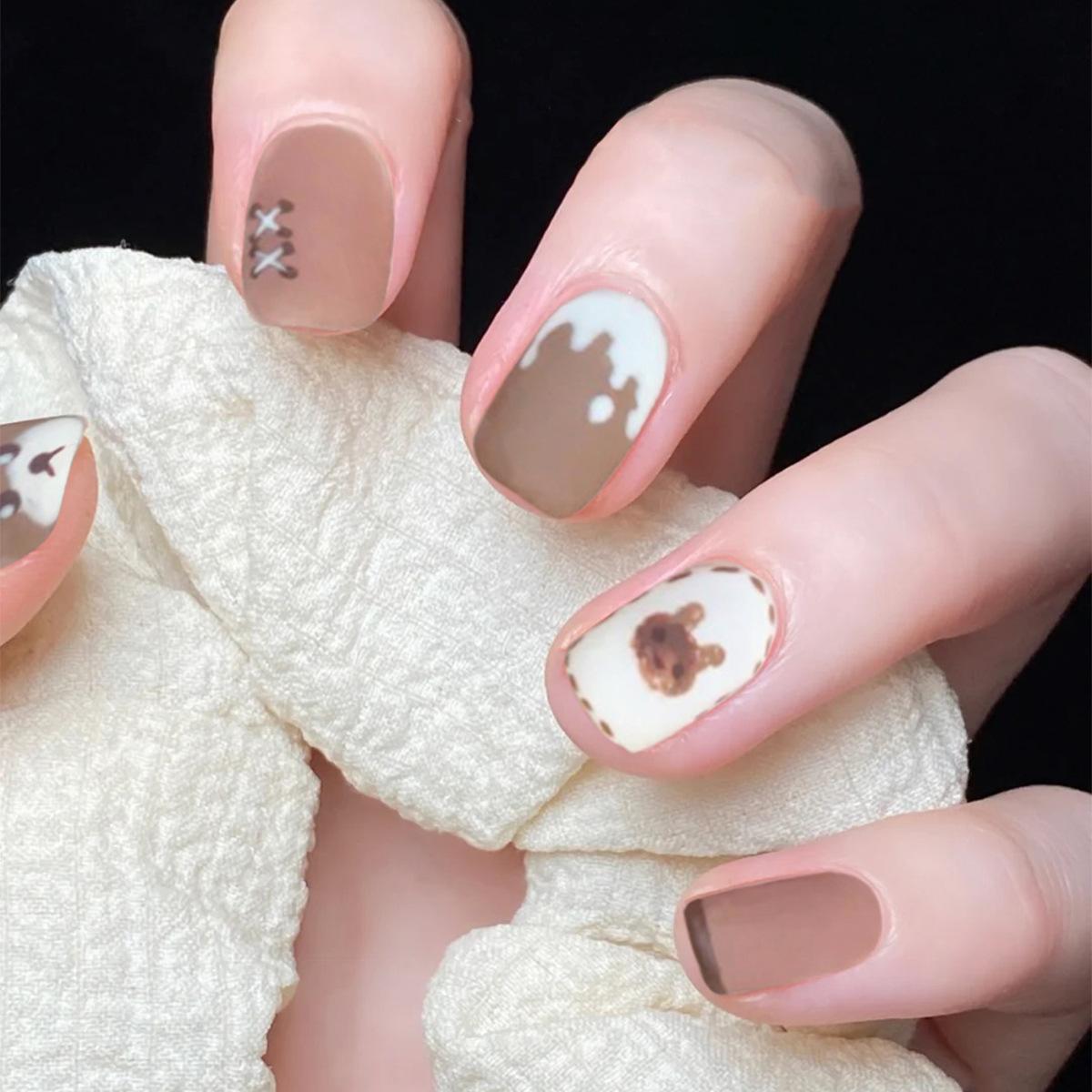 Cream Bear Cute Wind Wear Nail Art Finished Fake Nail Nail Art Patch Nail Patch Removable Nail Patch
