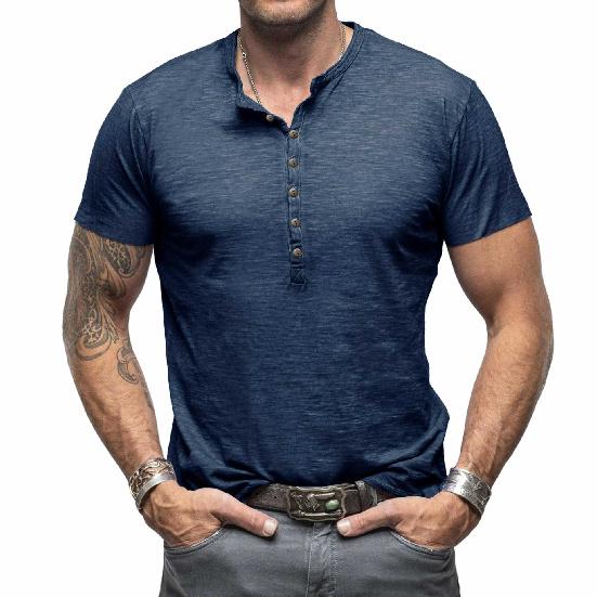Summer Men's Casual Men's Tops Classic Men's Henley Shirt Bamboo Cotton Pure Cotton Short Sleeve T-Shirt Cool Feeling
