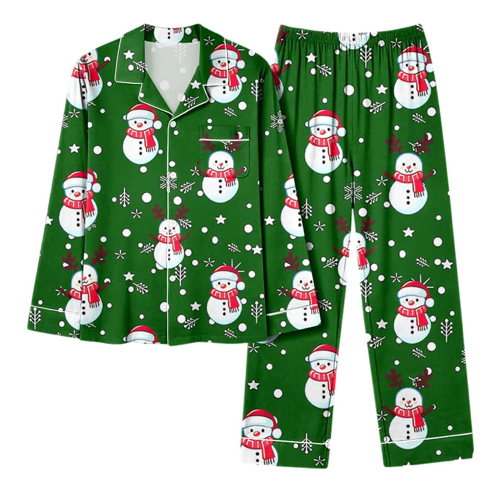 Damen Casual Mode Weihnachts-Print Langarm Oberteil und Hose Homewear Set