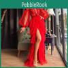 Sleeves Women Long Elegant Mesh Split Lace Bride Bridesmaids Wedding Long Dress Gorgeous Party Maxi Ball Gowns