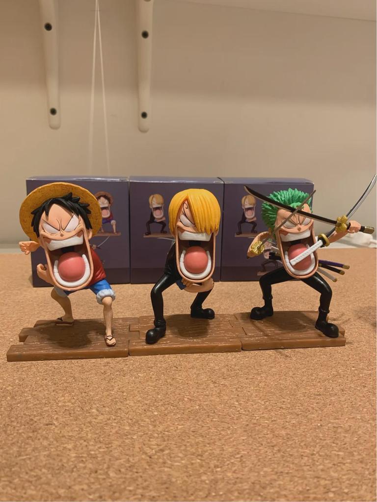 One Piece Q Version Sitting Pose Luffy, Zoro, Sanji Figures - Trendy Play Doll Model Toy Ornament