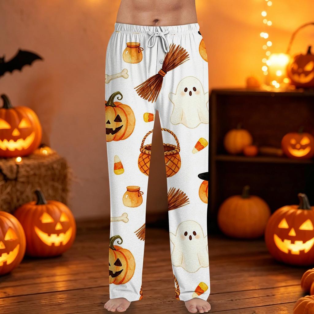 Men's Halloween Print Drawstring Lounge Pants Casual Sleepwear Pants Lightweight Comfortable Fit for Relaxing At Home or Sleep