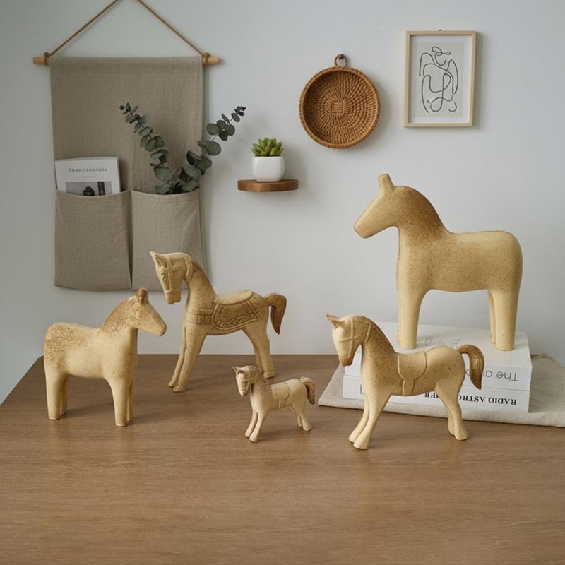 Cute Animal Room Decor Horse Rabbit Cat Giraffe Wooden Sculptures Diy Painted Materials Craft Hone Decor Handmade Figurine Gifts