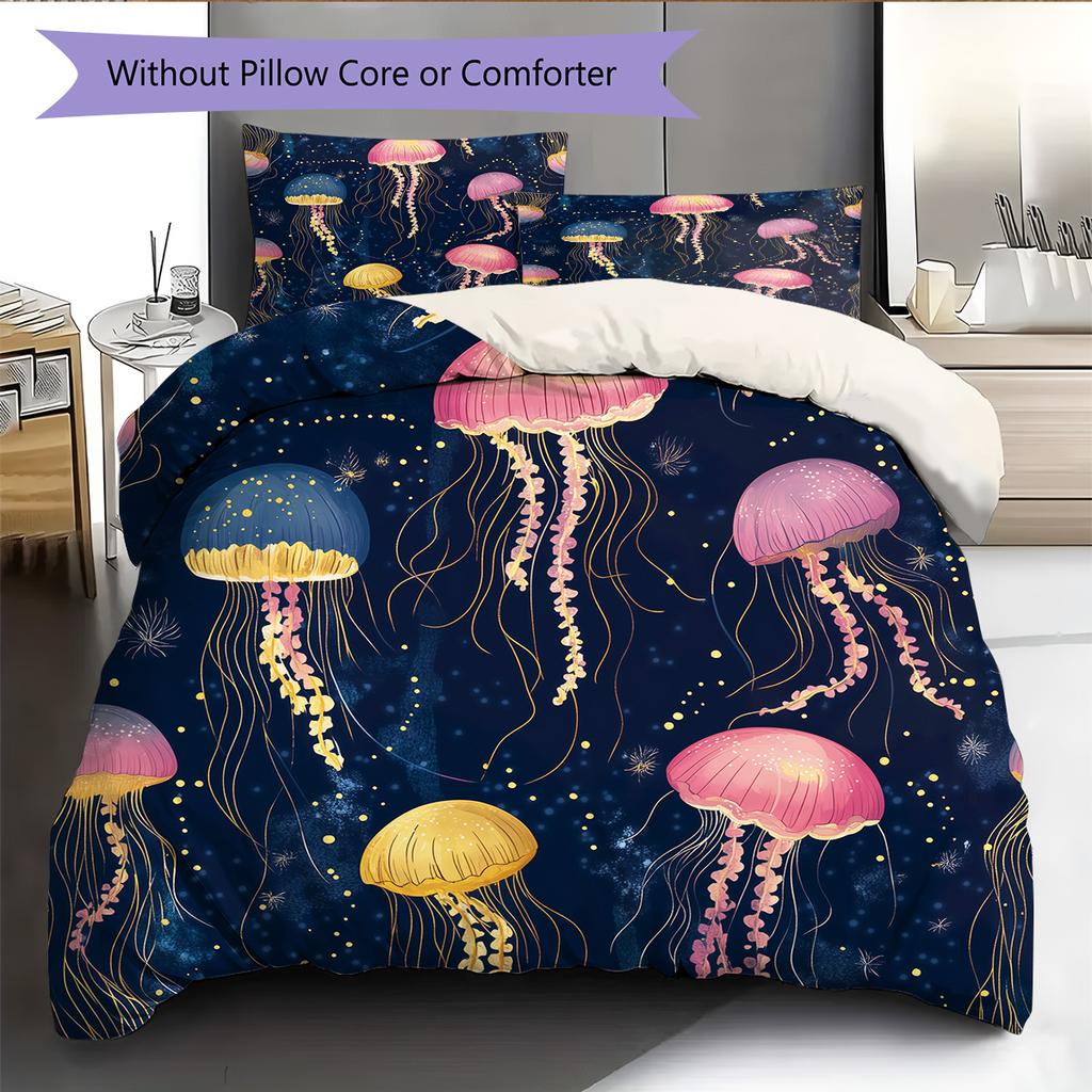 Colorful jellyfish  Pattern Bedding Quilt Set Quilt Cover Pillowcase Home Decoration  Gift (1 * duvet cover + 2 * pillowcase, without core)