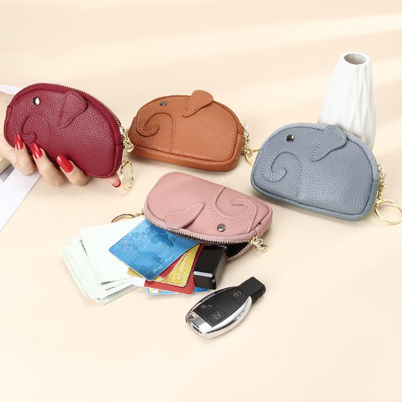 Damen Kleine Geldbörse PU-Leder Elefant Kartenhalter Niedliche Mini-Geldbörse Tasche Hängender Anhänger für