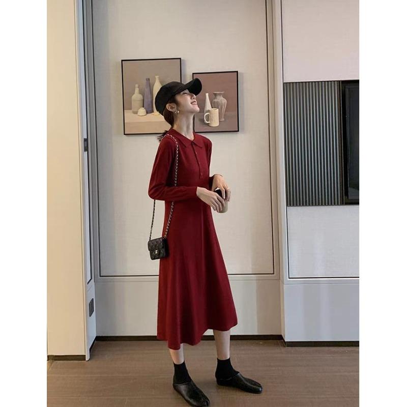 Temperament inner base knitted dress women's autumn and winter long over the knee with coat sweater skirt