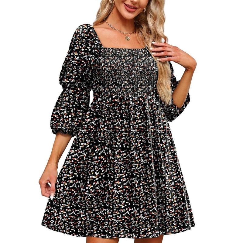 

Милое эластичное платье с квадратным вырезом и высокой талией, повседневное плиссированное платье с пышными рукавами и половиной рукавов, женское летнее платье с цветочным принтом, Vestidos 25627 S орион