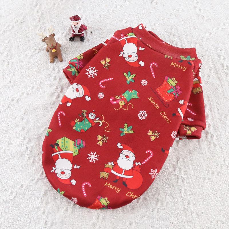 Medium and large dog cat teddy than the bear dog clothes velvet Christmas print cat sweater winter pet supplies