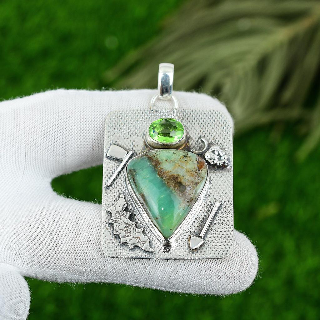 Birthday Gift For Her Natural Chrysoprase Gemstone Pendant 925 Sterling Silver