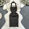 Summer Women Brand Designer Sexy Club Party Halter Print Letter Knitted Sweater Slim Bodycon Mini Short Sheath Dresses