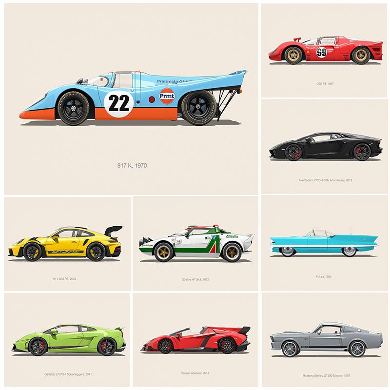 Minimalist Sports Car Posters Vintage  Luxury Car Porsche Ferrari Prints Canvas Painting Wall Art Pictures Kids Boys Room Decor