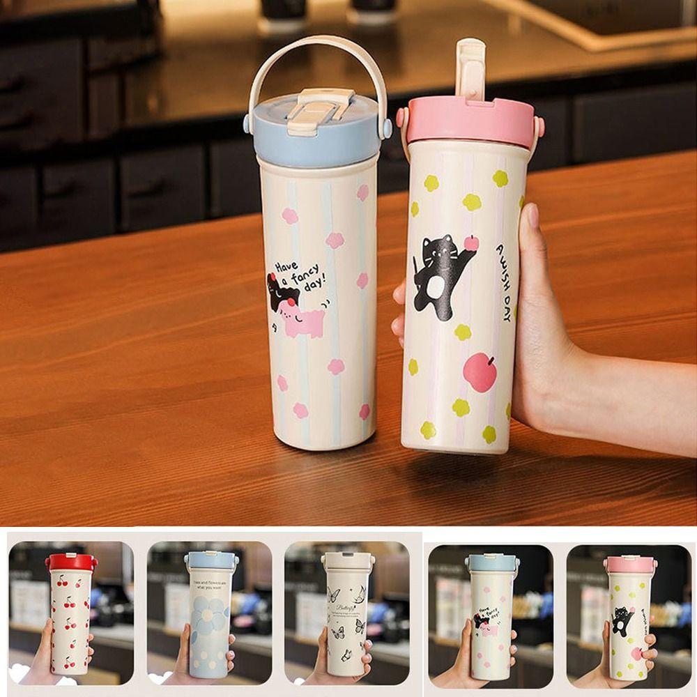 

600ml Water Cup Leak-proof Straw Cup Portable Cartoon Insulated Cup Dog