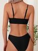 2025 European and American Solid Color Lace-Up Split Swimsuit - Women's Summer Beach Bikini & Hot Spring Swimwear