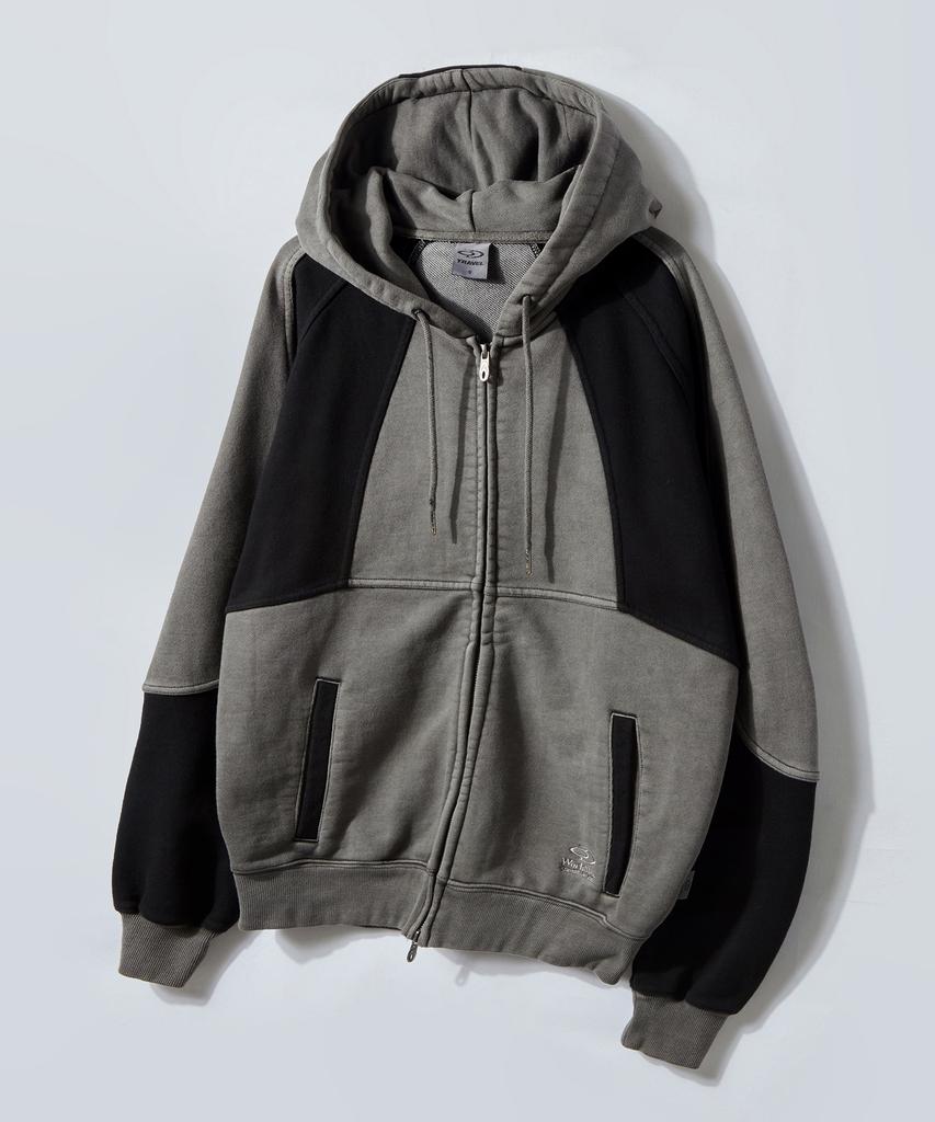 Travel Pigment Color Block Hooded Zip-Up Jacket Black Charcoal