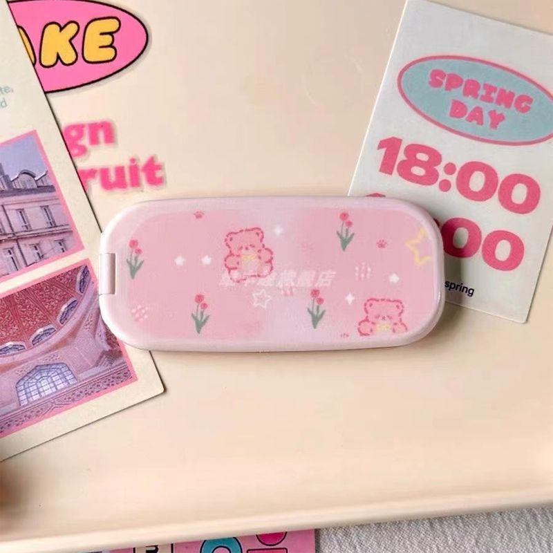 Pink Makeup Mirror Folding Invisible Cartoon Phone Holder Cute And Portable Back Sticker New Desktop Universal Adhesive Support