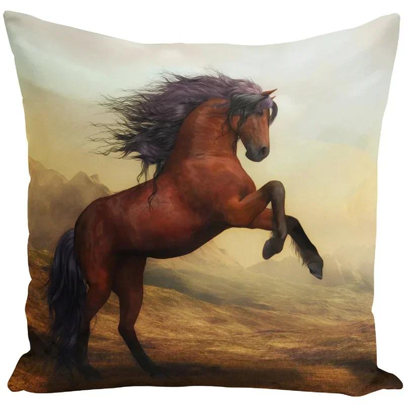 Față de pernă 45x45 Seturi de huse de perne cu imprimeu animal de război, cal alb, pentru scaun, canapea, decor decorativ pentru casă, fermă