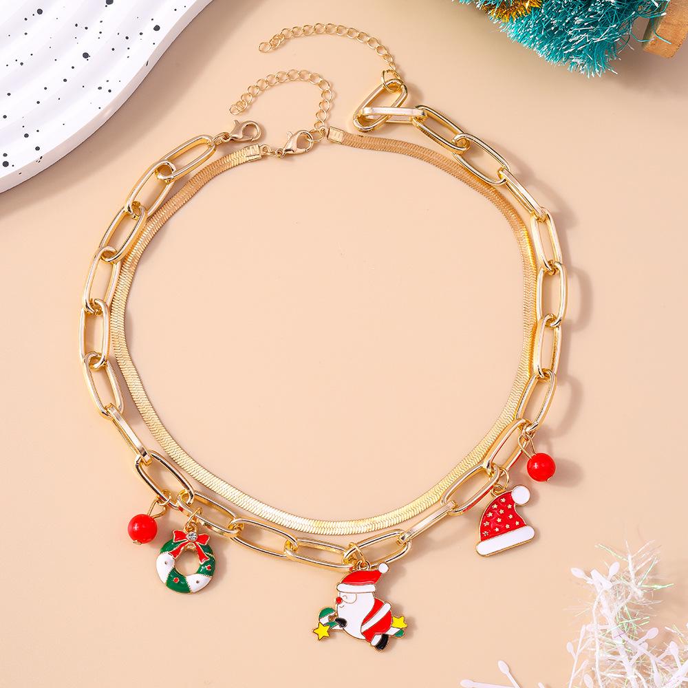 Christmas Turquoise Santa Multi-Layer Necklace Set - European & American Style Chokers for Women