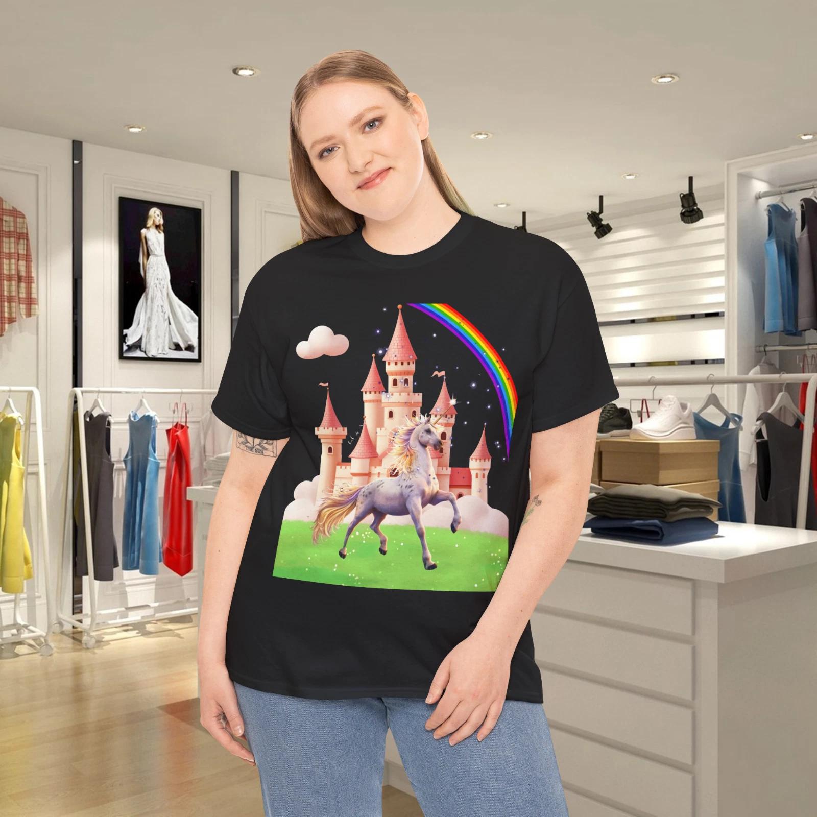 Unicorn Castle Purple Fantasy Rainbow Adult T- Shirt 2XL