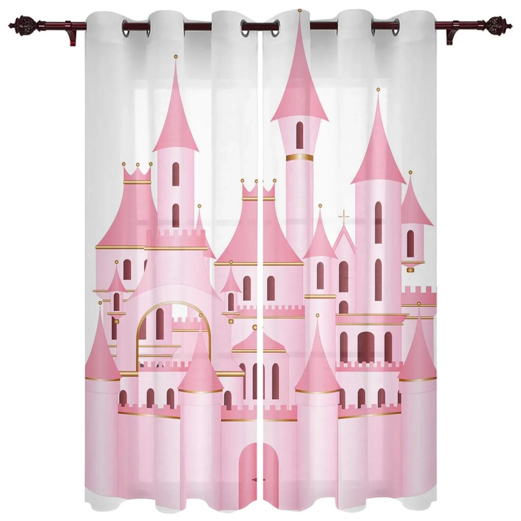 Rosa Cartoon Schloss Weiße Vorhänge für Schlafzimmer Wohnzimmer Vorhänge Küche Kinderzimmer Fenster Vorhang Moderne Heimdekoration