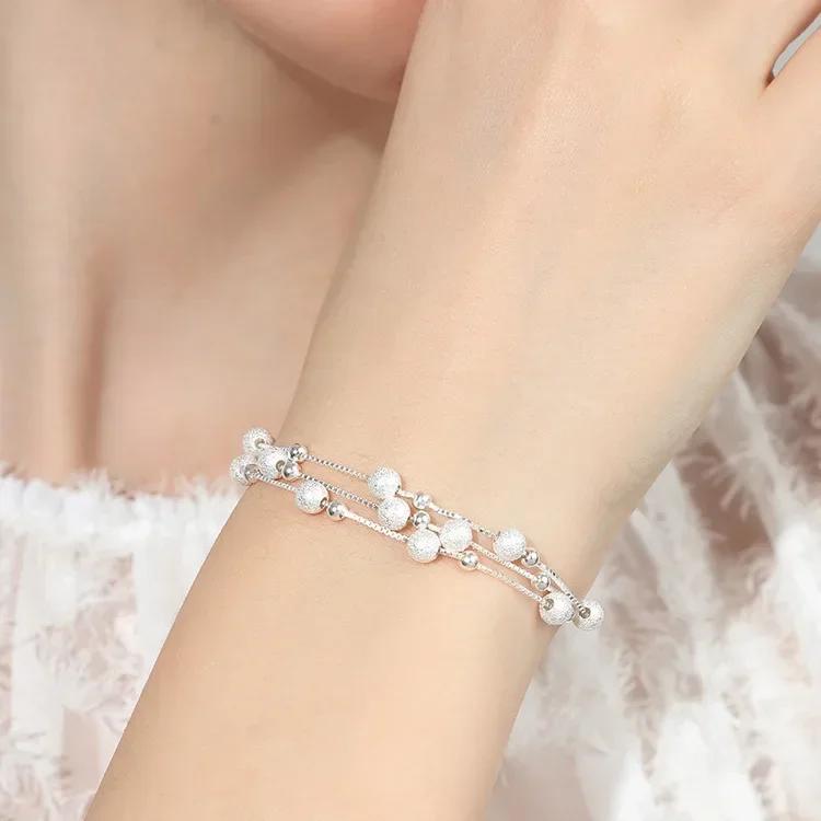 Fine 925 Sterling Sølv Lykkeperle Armbånd For Kvinne Luksus Original Flerlags Sjarmarmbånd Elegant Festesmykke Gaver
