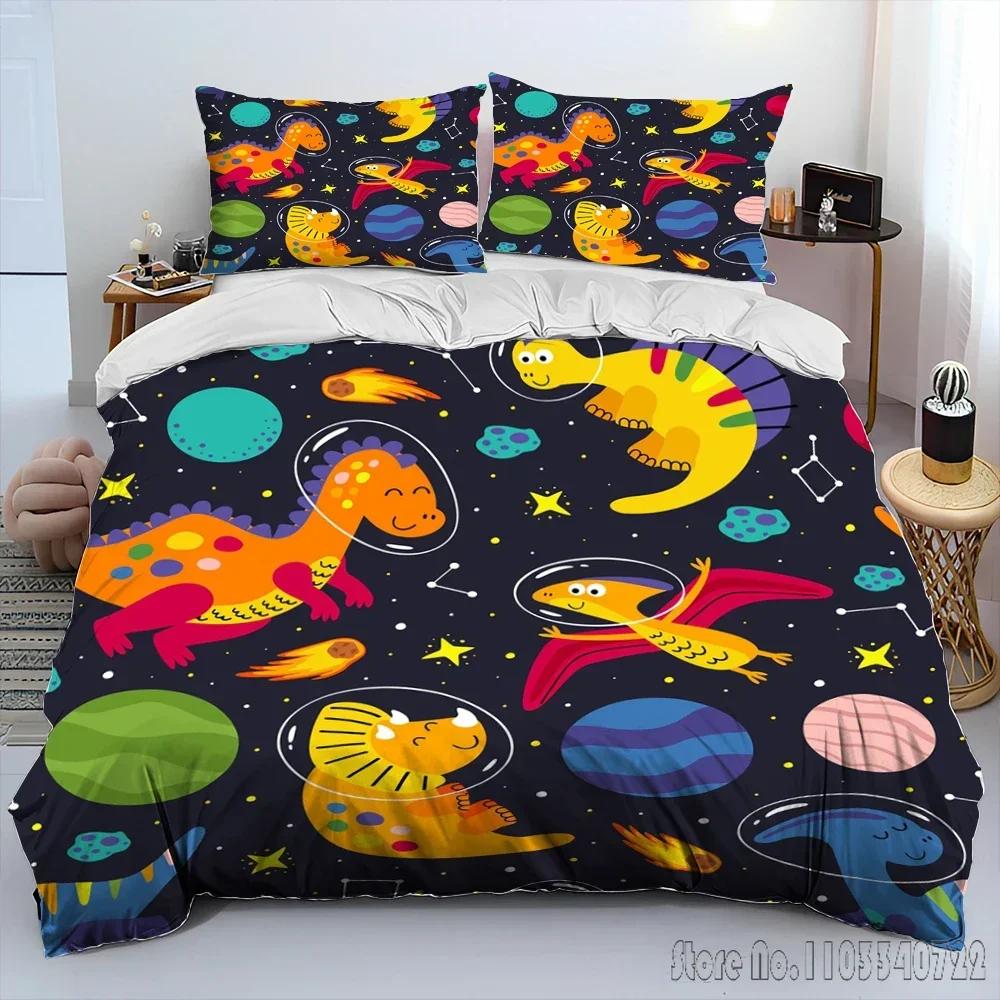 Cartoon Dinosaur Space Cute Dino Children Duvet Cover Set HD Comforter Cover for Kids Bedding Sets Bedclothes Bedroom Decor