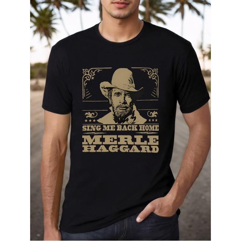 

European sizes Men S Merle Haggard Graphic T-Shirt - Black Crew Neck Short Sleeve Top , Casual Loose Fit for Summer 4XL чорний