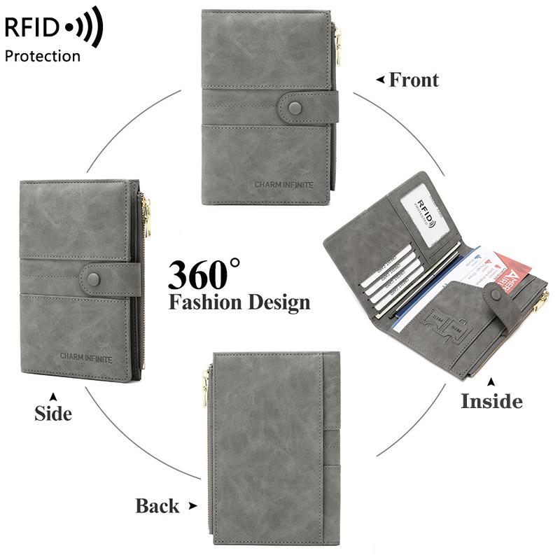 Mode PU Leder Reißverschluss Geldbörsen RFID Kreditkartenhalter Große Kapazität Vintage Minimalismus Damen Geldbörsen Lässige Geldbörse