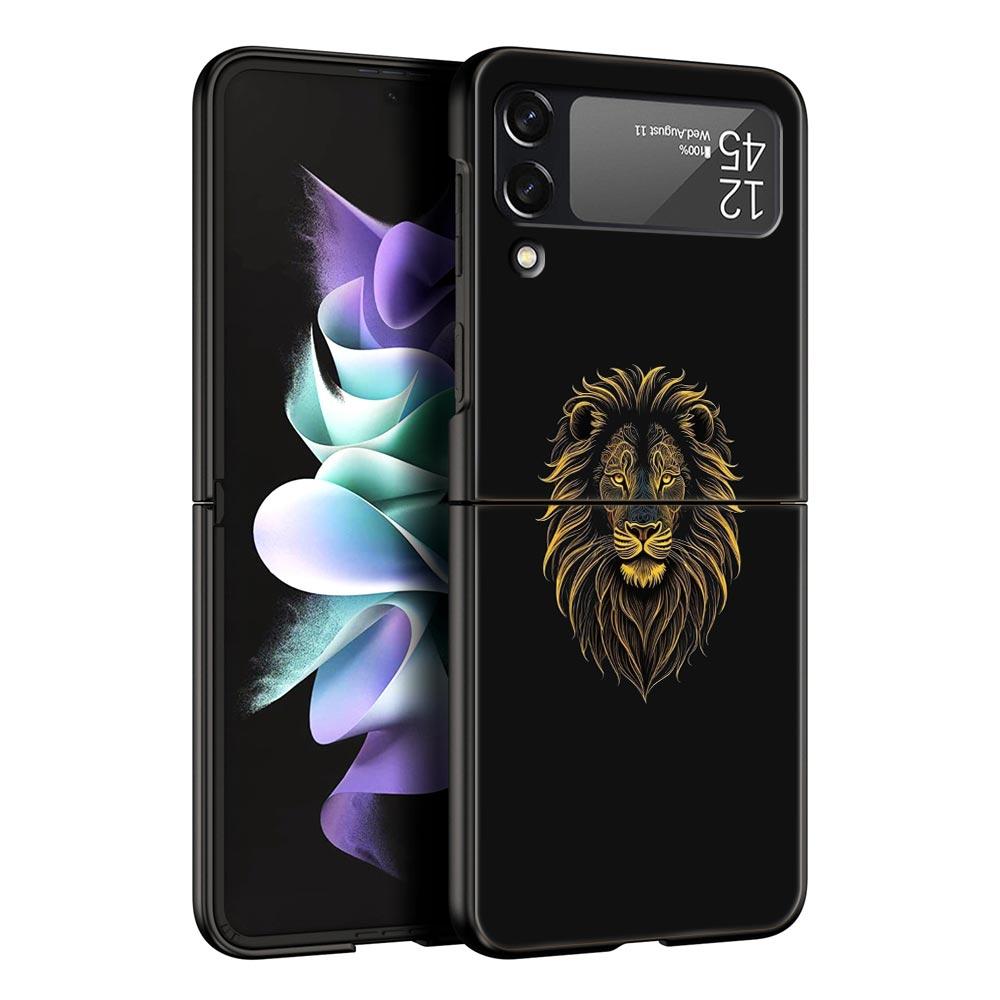 Concise Lion Pattern Phone Case For Samsung Galaxy Z Flip3 Flip4 Flip5 Case Shell For Z Flip 3 4 5 6 7 Hard Folding Cover