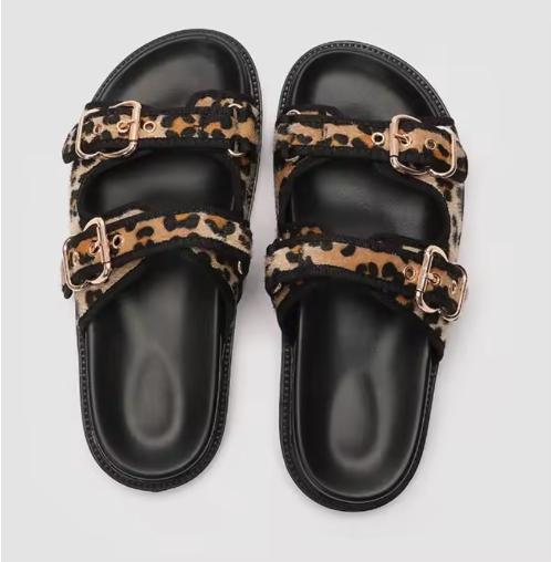 Fashion Leopard Metal Buckle Design Women Slippers Sexy Comfort Non Slip Slide Sandals Woman Summer Platform Flip Flops for Women
