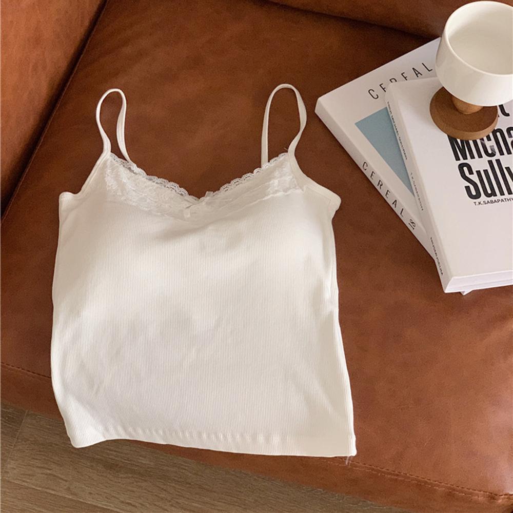 Women s Lace Bow V-Neck Camisole with Built-in Bra, Ribbed Sleeveless Tank One size