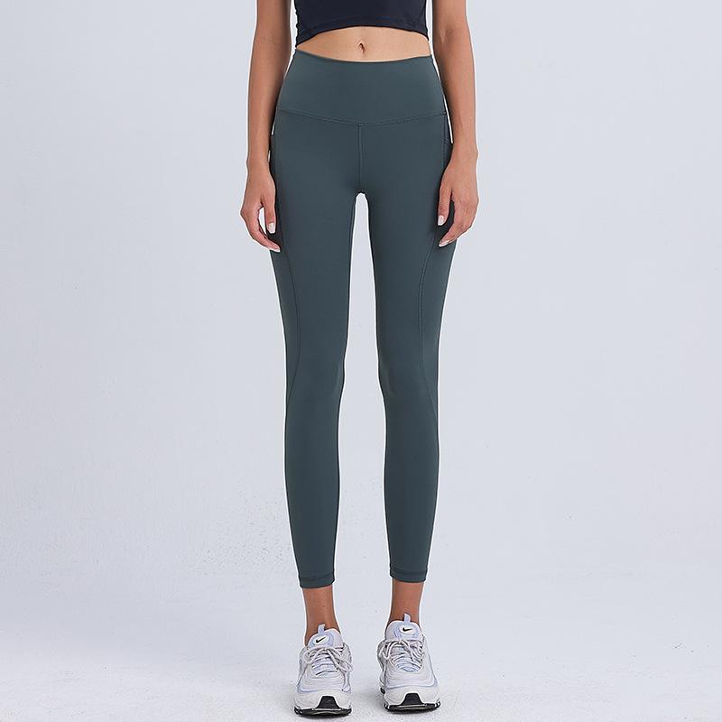 Naked high waist pocket yoga pants women's peach hip-lifting fitness pants training running sports leggings can be worn outside