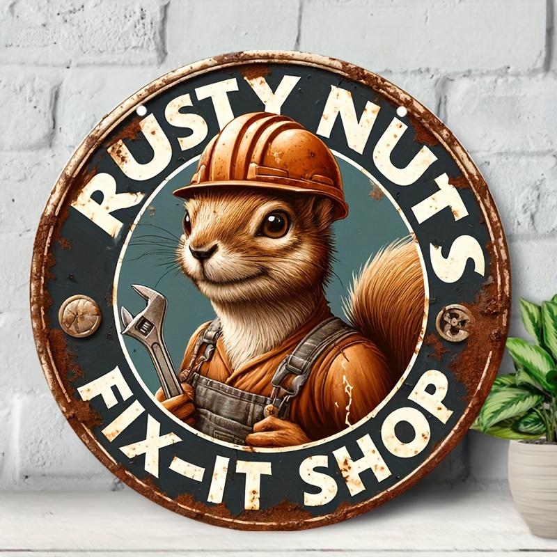 Antique Animal Theme Aluminum Sign - Rusty Nut Repair Shop Decorative Sign Wall Hanging Waterproof and Weather Resistant