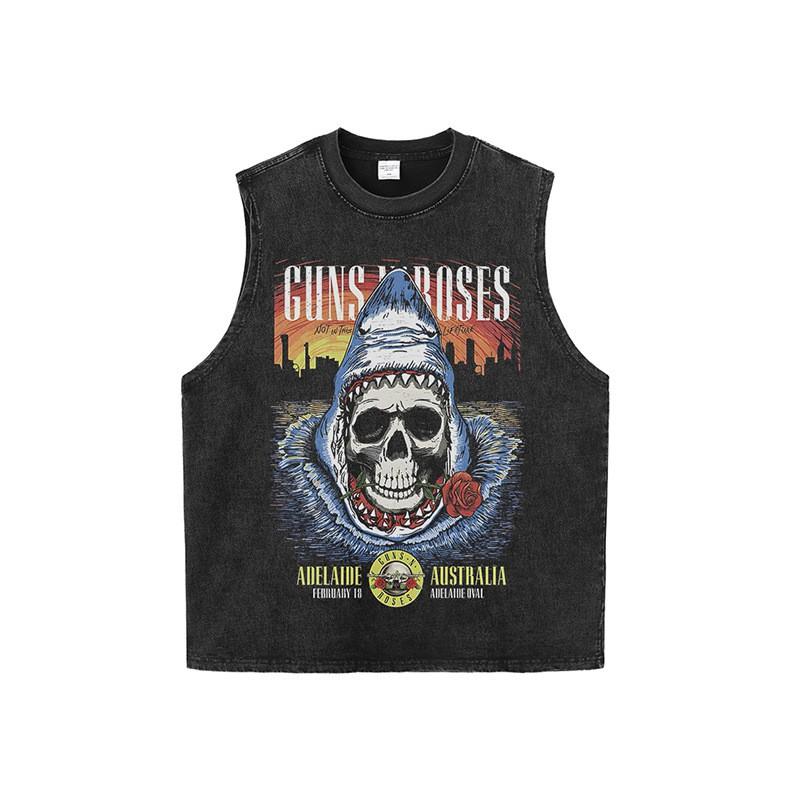 Oversized Vintage Rock Skull Print Cotton Tee Unisex Loose Fit Long Sleeve Streetwear