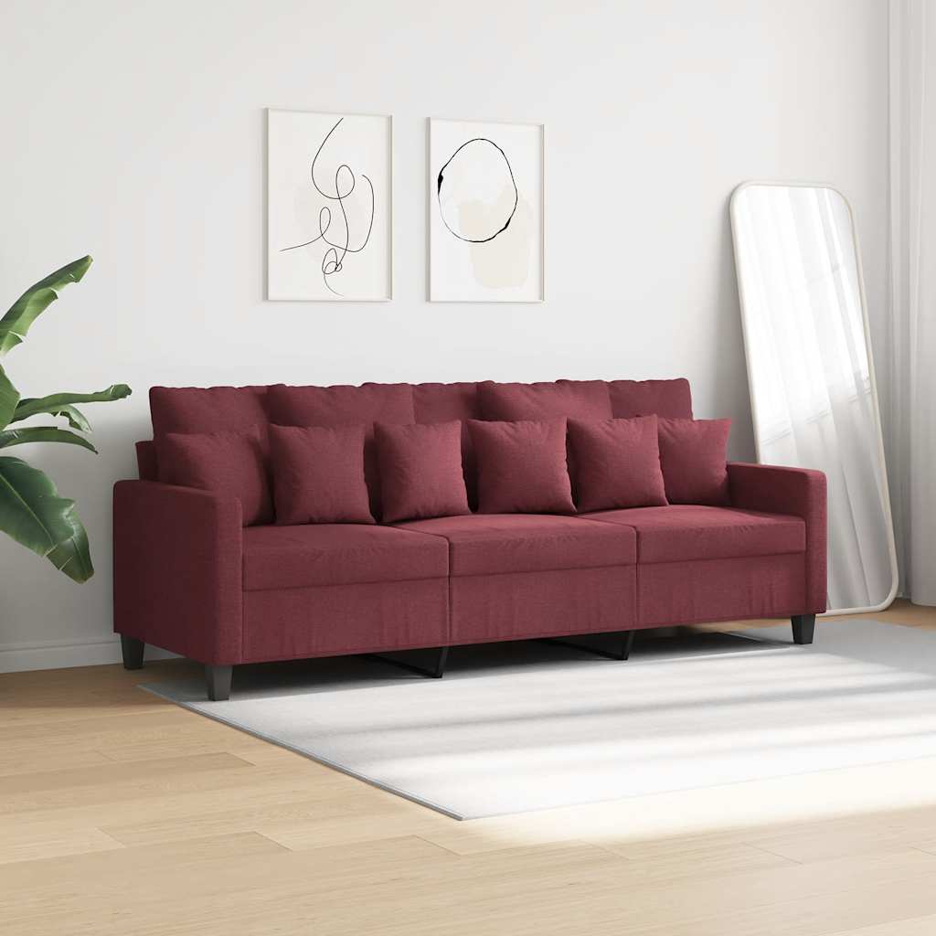 Vidaxl 3-Seater Sofa, Wine Red, 180 Cm, Upholstered In Fabric