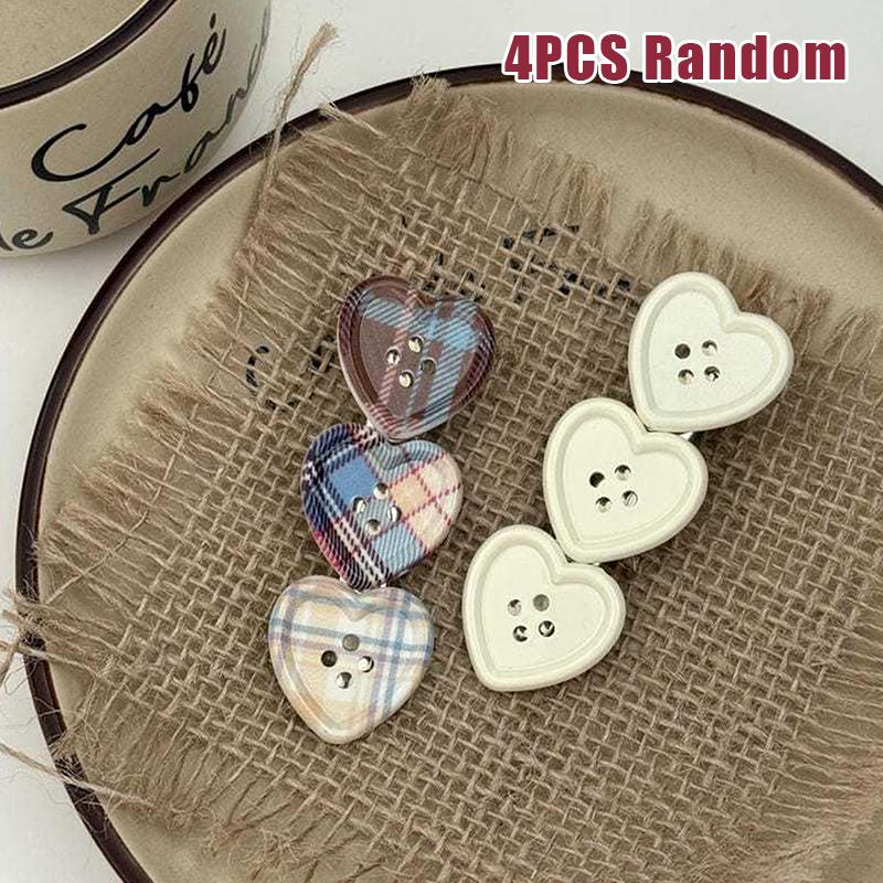 4Pcs Sweet Check Love Button Hair Clip Side Bangs Girly Cute Duckbill Clip For Girls Hair Accessories