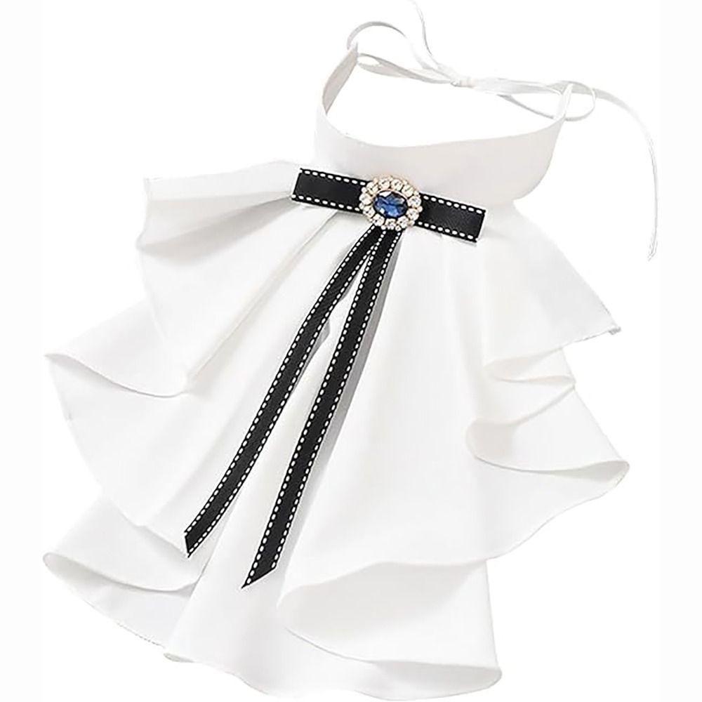 Crystal Decorated Jabot Neck Collar Ruffled Design Renaissance Collar  Costume Use