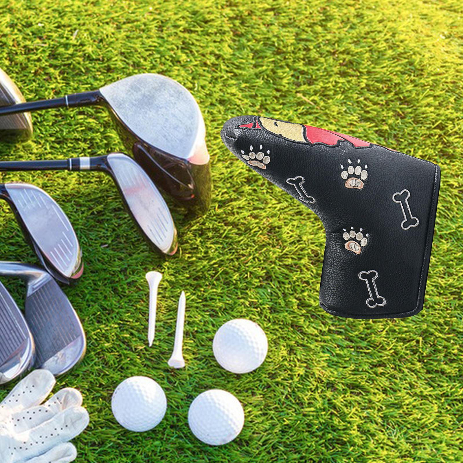 Golf Club Head Cover PU Leather Putter Headcover Protective Straight Black