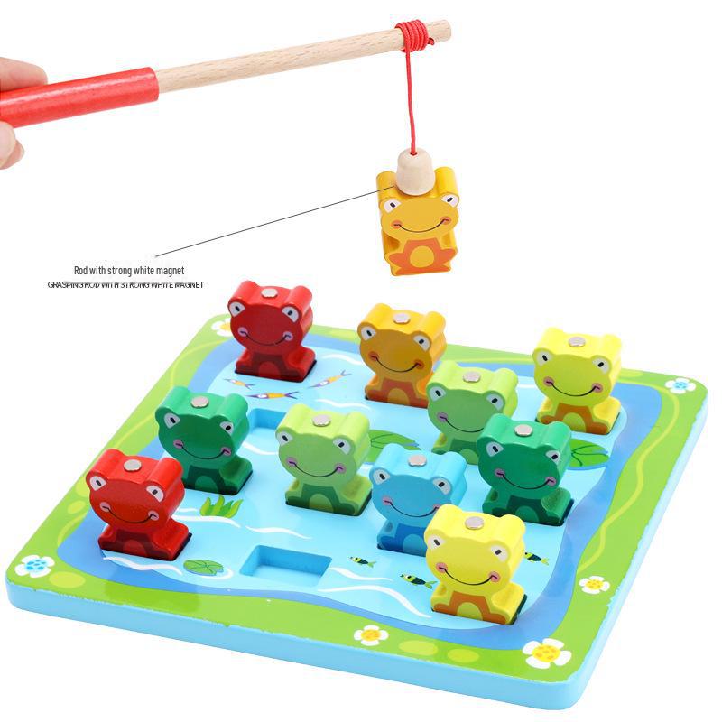 Double-Sided Wooden Magnetic Fishing Toy for Toddlers – Educational Ocean-Themed Bucket with Intelligence-Car Feature