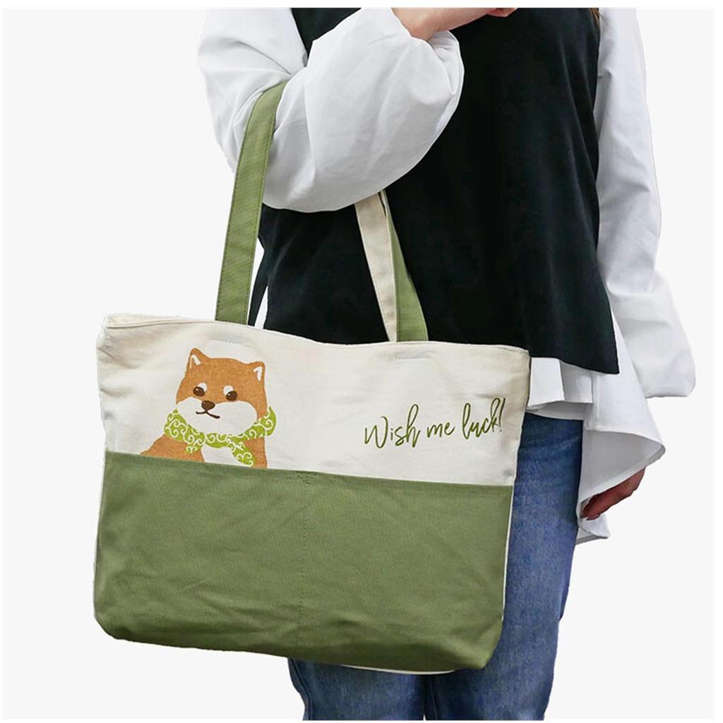 A4 Canvas Tote Bag with Cat and Dog Zipper Suitable for Carrying or As a Secondary Cat or Dog Prints, Horizontal, Closure, Lightweight, Bag, Design,