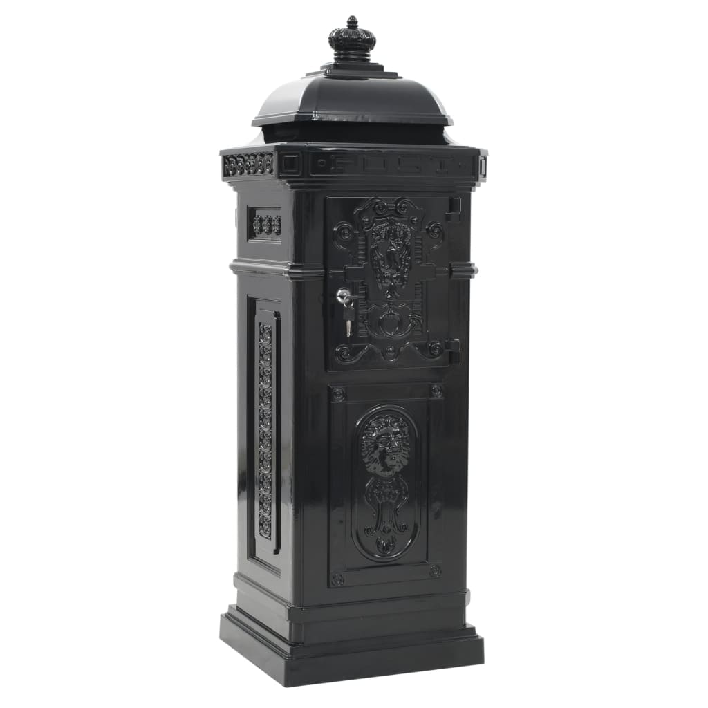 Aluminum Column Mailbox Vintage Style Rust Resistant Black