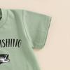 Baby Boys Summer Outfits Letter Print Short Sleeves T-Shirt and Elastic Fish Print Shorts Set for 2 Piece Clothes Set