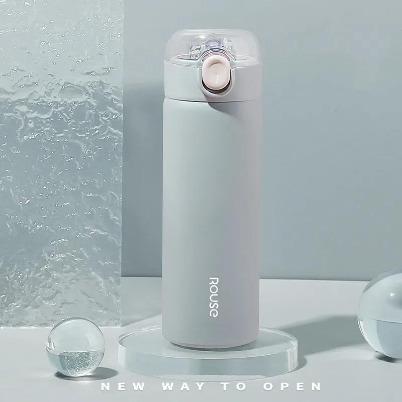 Módní nerezová vakuová termoska se slámkou Přenosný roztomilý termoskový hrnek Cestovní termická láhev na vodu Tumbler Termohrnek 380ML