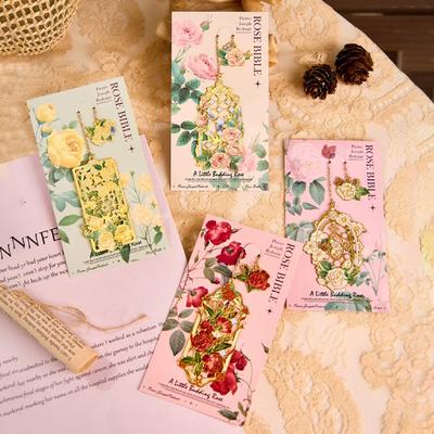 Chinese Style Metal Bookmark Metal Floral Painting Bookmark Retro Hollow Bookmark  Teacher