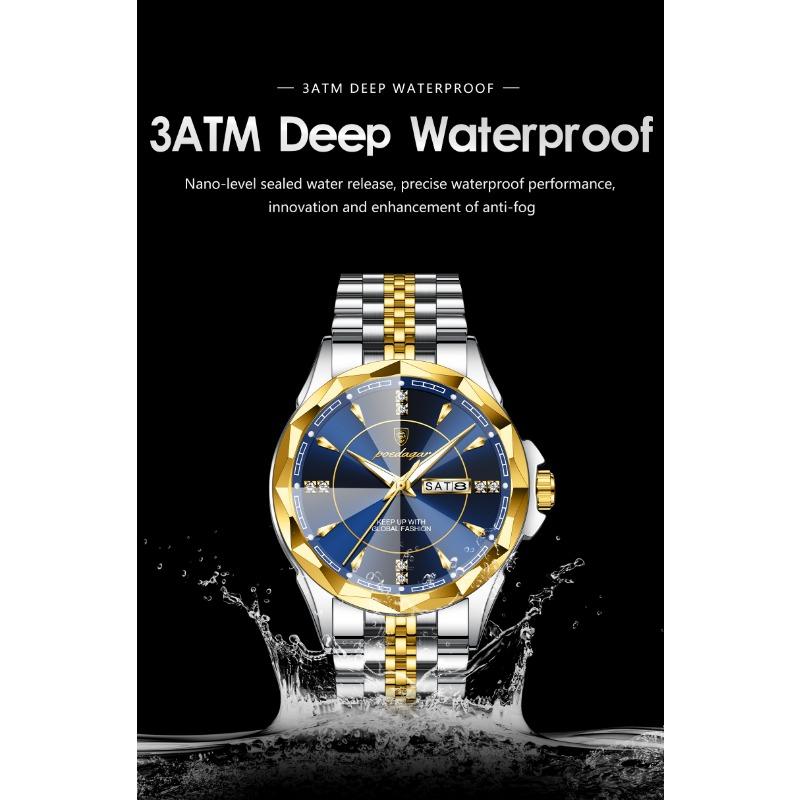 POEDAGAR Top Fashion Man Clock Business Waterproof Luminous Date Week Wristwatch Quartz Stainless Steel Casual Watches