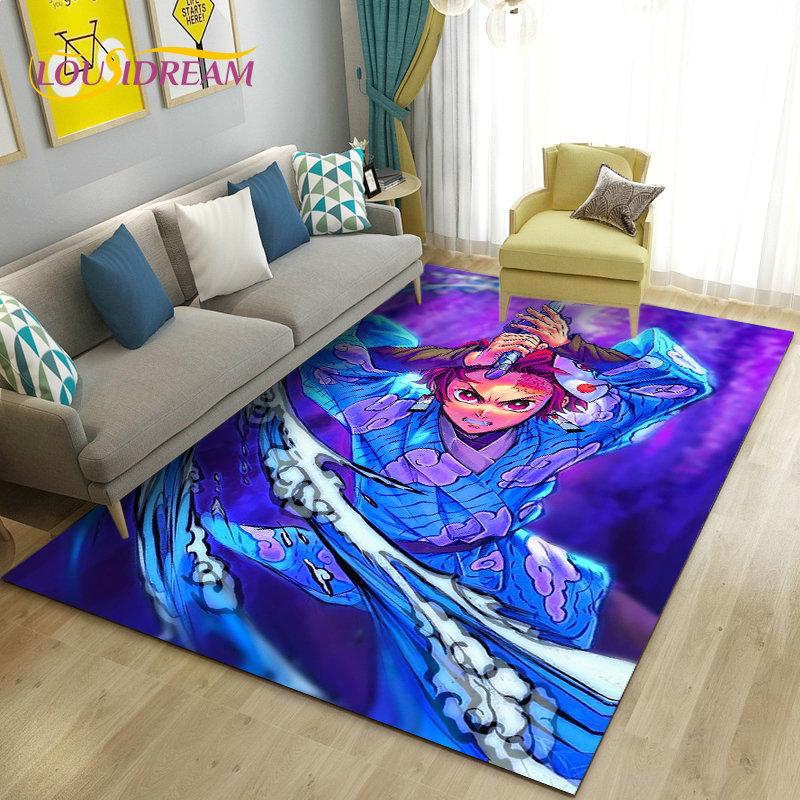 3D Demon Slayer Cartoon Area Rug Large,Carpet Rug for Living Room Bedroom Sofa Doormat Decoration,Kids Play Non-slip Floor Mat