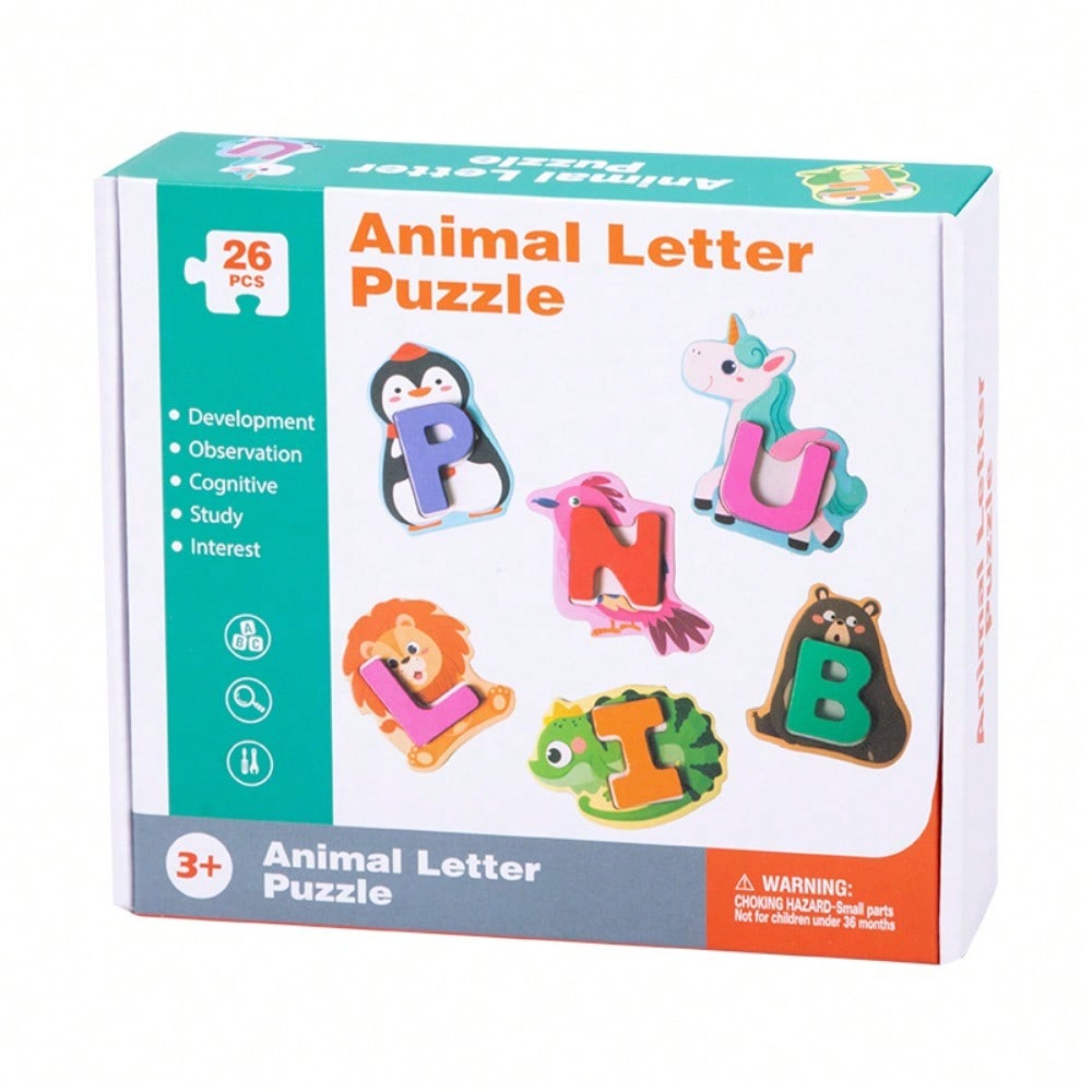 Kids Wooden Animal Puzzle Board Educational Learning Toys ABC Matching Game Fine Motor Skills Montessori Gift For Toddlers