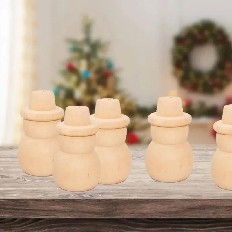 10pcs/set Children Log Dolls Wood Figurines Christmas Decoration Handicraft Kid DIY Painting Wood Tree Snowman Craft Toy