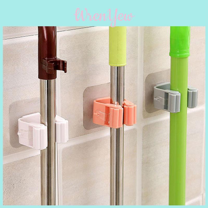 Stylish Wall Mounted Mop Organizer Holder With Sturdy Storage Rack For Kitchen Tools